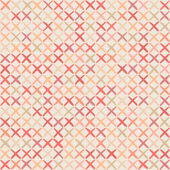 hand drawn crosses. pink repetitive background. cross-stitch. vector seamless pattern. geometric fabric swatch. wrapping paper. continuous design template for textile, home decor