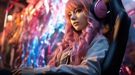 Neon Gamer Life: Stylish E-Girl in Gaming Session