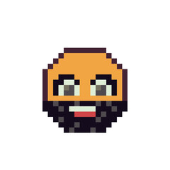 Bearded man, unshaven face, pixel art icon with beard emoticon cartoon character. 8-bit style. Language emotion. Flat style. Isolated abstract vector illustration.