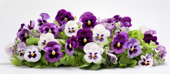 Purple and white pansies with a graded color blend. - obrazy, fototapety, plakaty