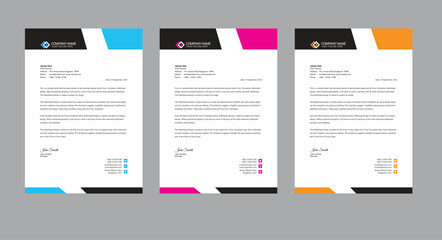 corporate modern letterhead design template with 3 color. official minimal creative abstract professional newsletter corporate modern business proposal letterhead template. - obrazy, fototapety, plakaty