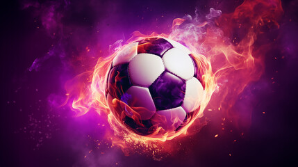 Fiery soccer ball in purple flames