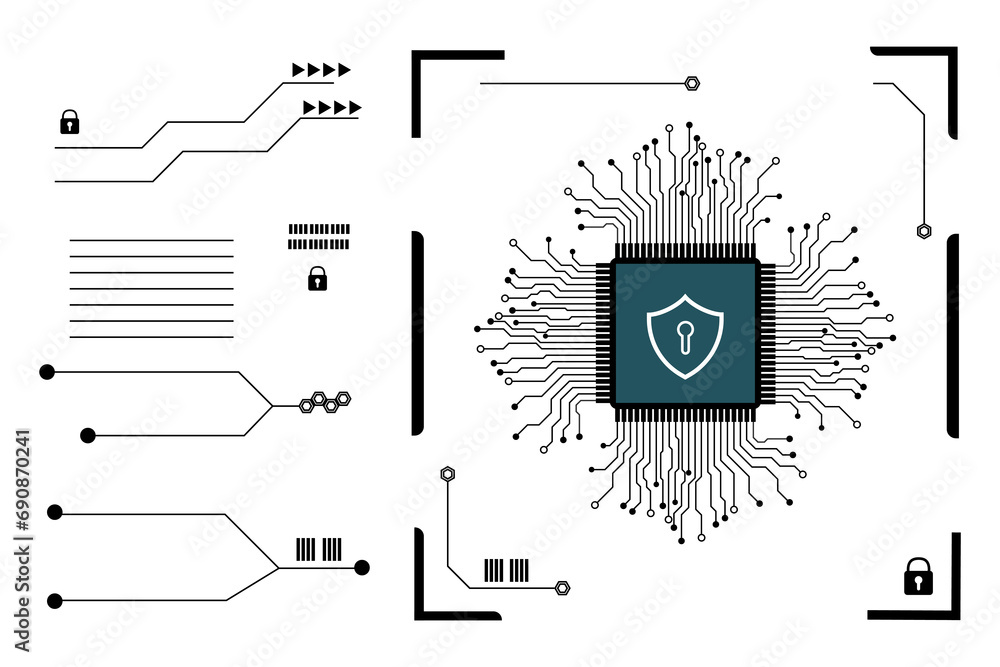 Poster cyber security. data protection symbol. secured network icon collection. technology concept. vector 