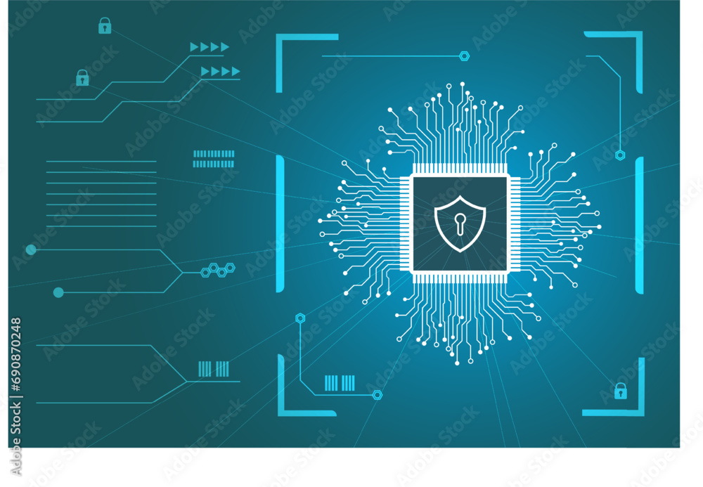 Poster cyber security. data protection symbol. secured network icon collection. technology concept. vector 