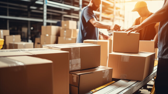 A worker handling boxes in a warehouse