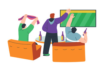 Men watching football in pub or bar, at homes