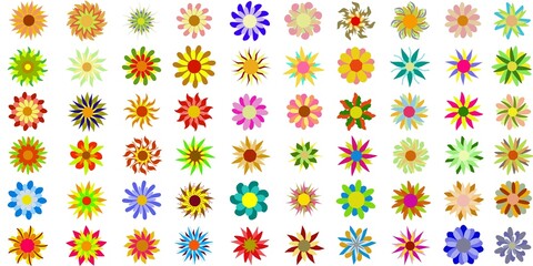 Illustration set of many flower icons. Perfect for stickers, hat designs, invitation cards, book covers, posters