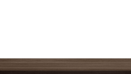empty dark brown walnut wooden table counter top in foreground isolated on background with clipping path. counter bar foreground can be used for display or montage products.