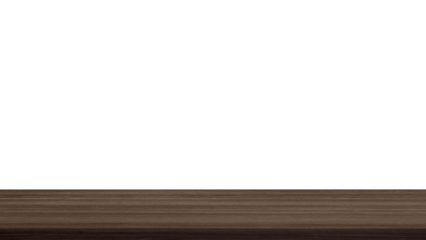 empty dark brown walnut wooden table counter top in foreground isolated on background with clipping path. counter bar foreground can be used for display or montage products.