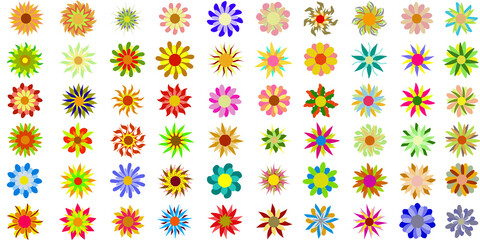 Illustration set of many flower icons. Perfect for stickers, hat designs, invitation cards, book covers, posters