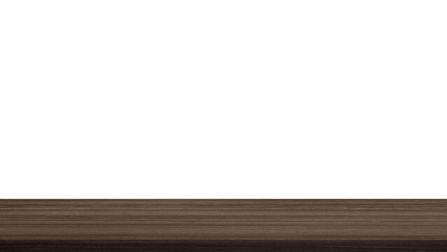 empty dark brown walnut wooden table counter top in foreground isolated on background with clipping path. counter bar foreground can be used for display or montage products.