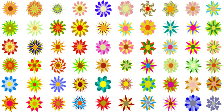 Illustration set of many flower icons. Perfect for stickers, hat designs, invitation cards, book covers, posters