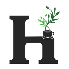 Illustration vector graphic of Letter H and Herbal Coffee Cup Logo