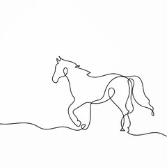 Continuous one line drawing of a horse isolated on white background. 