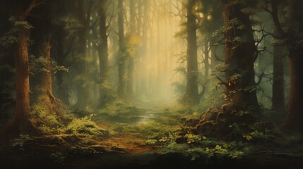 a mystical forest with a blend of earthy greens, deep browns, and hints of ethereal gold, evoking enchantment and wonder.