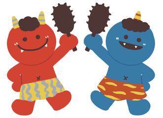 金棒を持った赤鬼と青鬼のイラスト