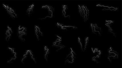 Set Black Outline Simple Line Abstract Collection Lightning Thunderstorm ABackground Light And Shine Electricity Vector Design Style