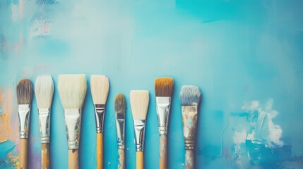 Paintbrushes on a blue background.