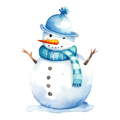 Watercolor Christmas Snowman. Clipart. AI generated.
