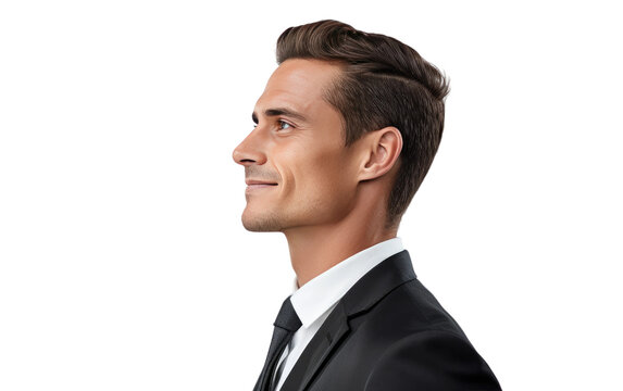 Sophisticated Profile Youthful Handsome Man Isolated on a Transparent Background PNG.