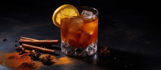 Spiced alcoholic drink with cinnamon, refreshingly boozy. - obrazy, fototapety, plakaty