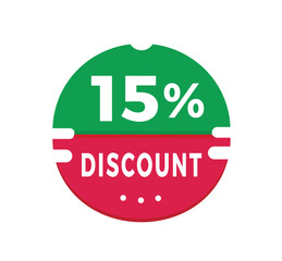  15 percent discount banner, modern sticker design for sale announcement. Store badge icon or advertising. Modern vector design.