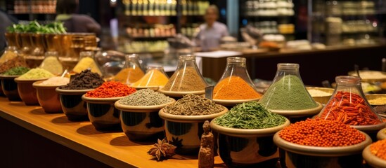 Obraz premium Spice and flavor offerings at the Indoor Souk in Abu Dhabi's World Trade Center Mall.
