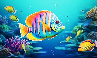 Fototapeta na wymiar Animals of the underwater sea world. Ecosystem. Colorful tropical fish. Generative AI