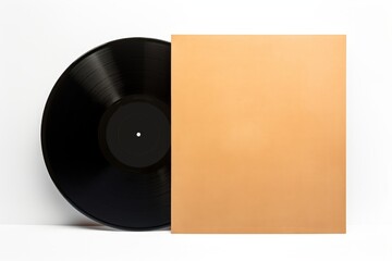 12-inch vinyl LP record in cardboard cover on white background, Generative AI