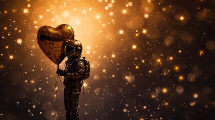 Astronaut with Love Shaped Balloon - obrazy, fototapety, plakaty