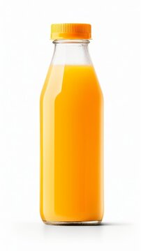Orange juice glass bottle with twist off screw cap isolated. Generative AI