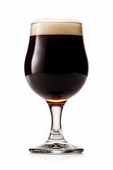 Snifter glass of fresh dark stout beer with cap of foam isolated. Generative AI