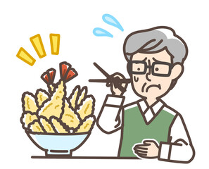 胃もたれの男性と天丼