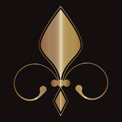 Fleur De Lis icon Royal French heraldic symbol  Gold, metallic decorative design element Vector illustration Isolated on black background