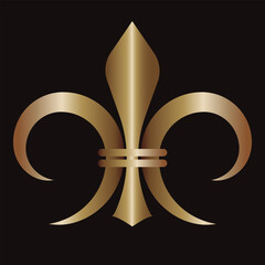 Fleur De Lis icon Royal French heraldic symbol  Gold, metallic decorative design element Vector illustration Isolated on black background © Nonna