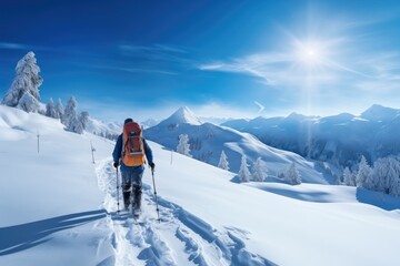 Ski touring in alpine landscape