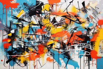 
Abstract wall scribbles background. Street art graffiti texture with tags, drawings, inscriptions and spray paint
