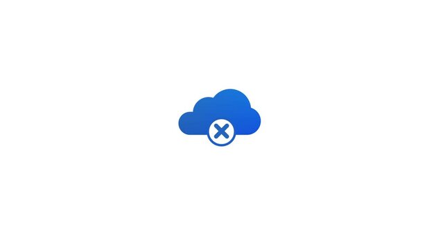 Cloud computing icon with cross sign, error in cloud network simple logotype animation.