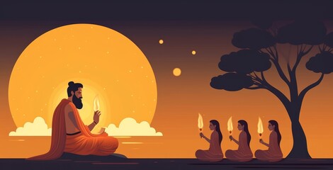 Illustration of Guru Purnima celebrated on Hindu month of Ashadha. Celebration in India and Nepal, Generative AI