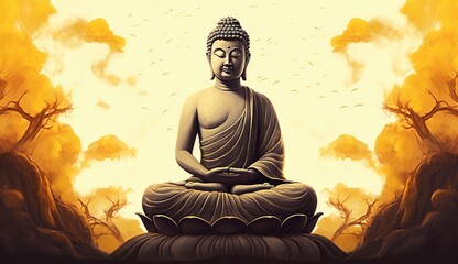 buddha purnima illustration, Generative AI - obrazy, fototapety, plakaty