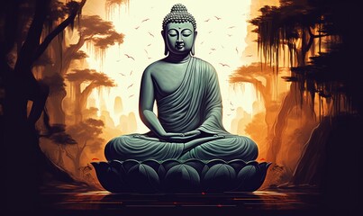 buddha purnima illustration, Generative AI