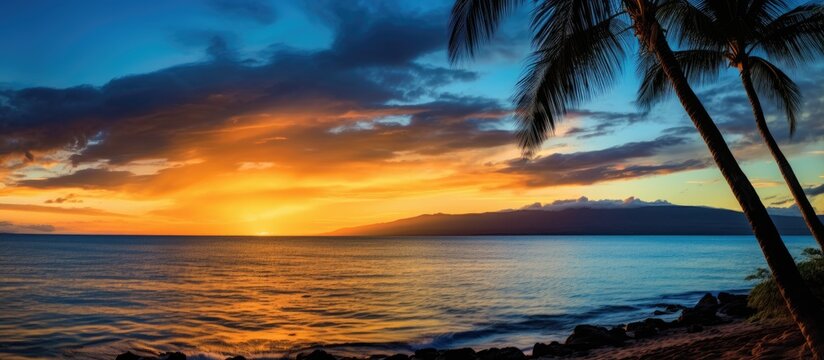 Maui Lahaina sunset and Lanai island.