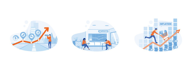 Rising consumer product prices around the world. Inflation. economy growth. inflation set  flat vector modern illustration