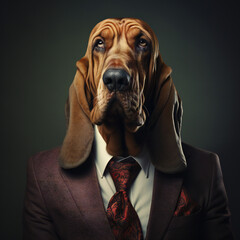 Bloodhound in a suit -realistic - obrazy, fototapety, plakaty