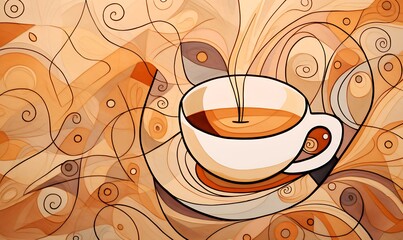 Image of symbols of coffee with nordic color in cubist