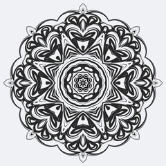 Circular pattern mandala art decoration elements for meditation poster, adult coloring book page, tattoo, henna, mehndi