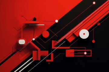 Bold abstract composition with geometric shapes in red and black, ideal for dynamic graphics and modern design themes.

