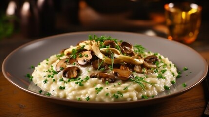 Creamy risotto, replete with wild mushrooms and a sprinkling of chives.