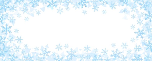 Winter abstract illustration of frame of snowflakes on white background.
