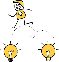 Businessman Jumping on Light Bulbs Illustration
